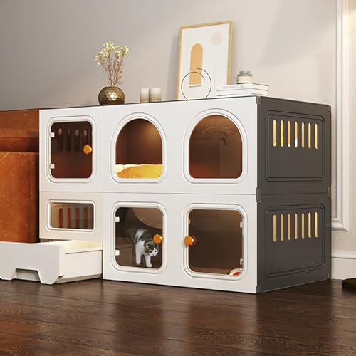 Katzenkäfig Indoor, Katzenkiste, Haustiergehege, mit ausziehbarer Katzentoilette, geschlossener Katzenkäfig, mit Katzentür, extra großer Freiraum, für 1-2 Katzen, Frettchen, Chinchilla, Kaninchen, von AITEKODVG