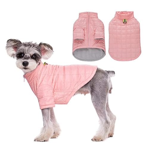 Kleine Hunde Winter Warmer Mantel, Wasserabweisende Fleece Welpenweste, Hoher Kragen, Leichte Outdoor Winddichte Hundekleidung mit Reißverschluss und D-Ring, Hundepufferjacke von AITOLI