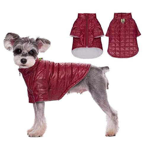 Kleine Hunde Winter Warmer Mantel, Wasserabweisende Fleece Welpenweste, Hoher Kragen, Leichte Outdoor Winddichte Hundekleidung mit Reißverschluss und D-Ring, Hundepufferjacke von AITOLI