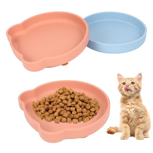 AIVORO 2 Stück Katzennapf Flach, Silikon Katzen Napf, Katzennäpfe Mit Saugnapf, Futterschüssel Katze, Katzenfutter Wasserschale für Kätzchen und kurzbeinige Katzen von AIVORO