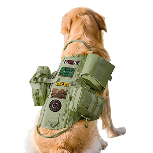 AIWAI Taktisches Hundegeschirr Molle-Weste No-Pull Sicherheitsgeschirr für mittlere und große Hunde verstellbar, Outdoor-Training Militärisches Material Geschirr mit Taschen(XL, Armeegrün) von AIWAI