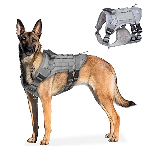 Taktisches Hundegeschirr für mittelgroße große Hunde, kein Ziehen, verstellbare Hundeweste für Training, Jagd, Spazierengehen, taktisches Hundegeschirr mit Griff (groß, grau) von AIWAI