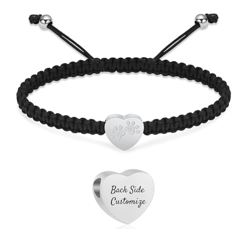 AIWENXI Herz Einäscherung Urne Armband für Asche Edelstahl Paw Print Anhänger Keepsake Schmuck einstellbare geflochtene Armband Armreif Haustier Hund Katze Memorial Geschenk für Frauen von AIWENXI