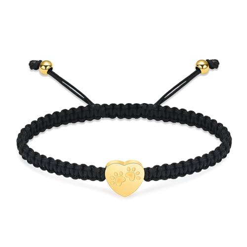 AIWENXI Herz Einäscherung Urne Armband für Asche Edelstahl Paw Print Anhänger Keepsake Schmuck einstellbare geflochtene Armband Armreif Haustier Hund Katze Memorial Geschenk für Frauen von AIWENXI