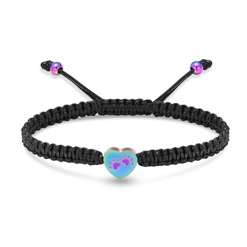 AIWENXI Herz Einäscherung Urne Armband für Asche Edelstahl Paw Print Anhänger Keepsake Schmuck einstellbare geflochtene Armband Armreif Haustier Hund Katze Memorial Geschenk für Frauen von AIWENXI