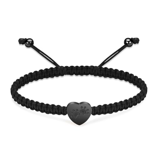 AIWENXI Herz Einäscherung Urne Armband für Asche Edelstahl Paw Print Anhänger Keepsake Schmuck einstellbare geflochtene Armband Armreif Haustier Hund Katze Memorial Geschenk für Frauen von AIWENXI