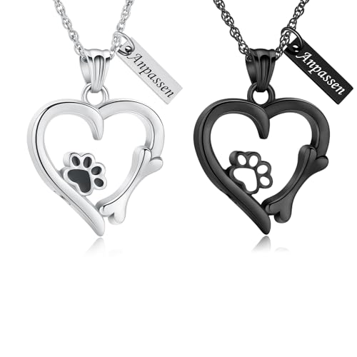 AIWENXI Urnenhalsketten für Asche Pfotenabdruck Für Immer Liebe Herz Anhänger Halskette Einäscherung Halskette für Hund Katze Asche Einäscherungs-Schmuck Medaillon Keepsake Memorial von AIWENXI