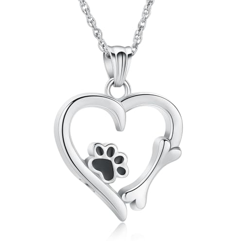 AIWENXI Urnenhalsketten für Asche Pfotenabdruck Für immer Liebe Herz Anhänger Halskette Einäscherung Halskette für Hund Katze Asche Einäscherungs-Schmuck Medaillon Keepsake Memorial von AIWENXI