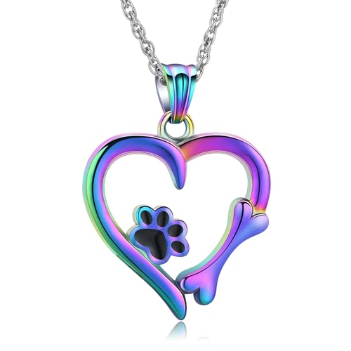 AIWENXI Urnenhalsketten für Asche Pfotenabdruck Für Immer Liebe Herz Anhänger Halskette Einäscherung Halskette für Hund Katze Asche Einäscherungs-Schmuck Medaillon Keepsake Memorial von AIWENXI