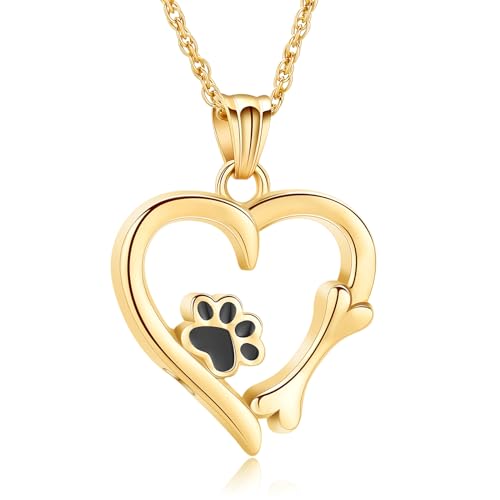 AIWENXI Urnenhalsketten für Asche Pfotenabdruck Für Immer Liebe Herz Anhänger Halskette Einäscherung Halskette für Hund Katze Asche Einäscherungs-Schmuck Medaillon Keepsake Memorial von AIWENXI