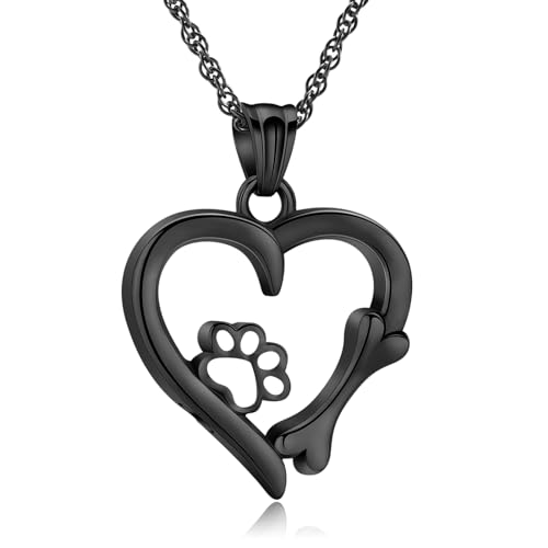 AIWENXI Urnenhalsketten für Asche Pfotenabdruck Für Immer Liebe Herz Anhänger Halskette Einäscherung Halskette für Hund Katze Asche Einäscherungs-Schmuck Medaillon Keepsake Memorial von AIWENXI