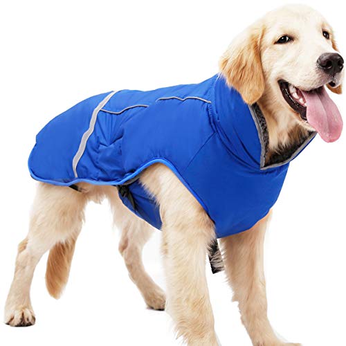 AIWOKE Großer Hund Wasserdichter Hundemantel Winterjacke, Haustier Kleidung Outdoor Winddicht Schneeanzug Reflektierende Wärmster Hundemantel für kleine mittelgroß Hunde mantels (L, Blau) von AIWOKE