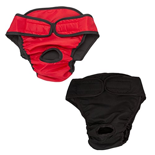 2 PCS weibliche Hund Physiologische Unterwäche Hygieneeinlagen Hundeschutzhose Sanitär Windel Haustier hündinnen schutzhose- Gr. M, Schwarz + Rot von AIYUE