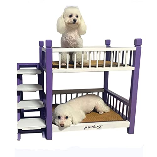 Hundebett Doppelschichtiges Hundebett aus Holz, erhöhtes Haustierbettgestell, doppeltes Hundebett, Haustiersofa mit Stufen, Hundetreppe, geeignet für Katzen und kleine Hunde Hundehütte von AJIEYMXS