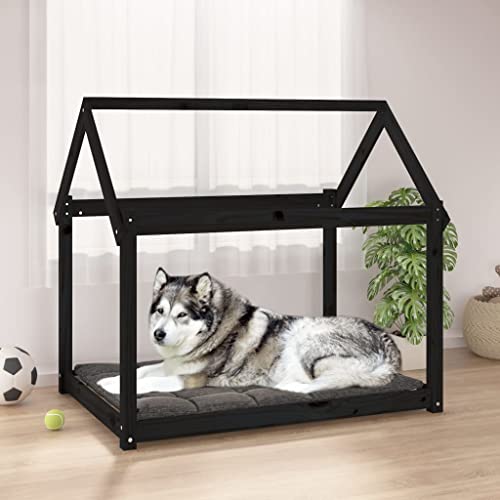 AJJHUUKI Pet Supplies Hundebett Schwarz 111x80x100cm Massivholz Kiefer Tiere & Haustierbedarf von AJJHUUKI