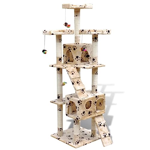 Pet Supplies Kratzbaum Katzenkratzbaum 170 cm 2 Höhlen Beige mit Pfotenabdrücken Tiere & Haustierbedarf von AJJHUUKI