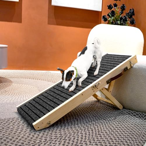 Hundetreppe aus Holz, Haustiertreppe für alle Hunde und Katzen, tragbare Hunde- und Katzenleiter, bis zu 136 kg, verstellbare Höhe, faltbare Haustiertreppe mit rutschfesten Pads, Hundetreppe für von AKACIJA