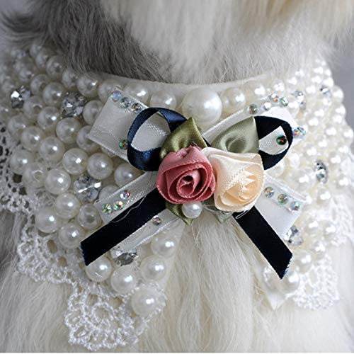 AKLOSIPY Haustier-Hundehalsband mit Fliege und Wunderschöner Perlenkette – Stilvolles Hundehalsband mit Perlen für Kleine Bis Mittelgroße Hunde, Bequemes Hundehalsband – Accessoire von AKLOSIPY