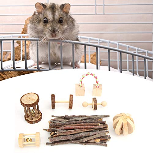 AKLOSIPY Kau- und Beißspielzeugset aus Holz für Hamster, Nchillas und Kleintiere – 7-teiliges Spielset Zum Kauen, Spielen und Pflegen (siebenteiliges Set) von AKLOSIPY