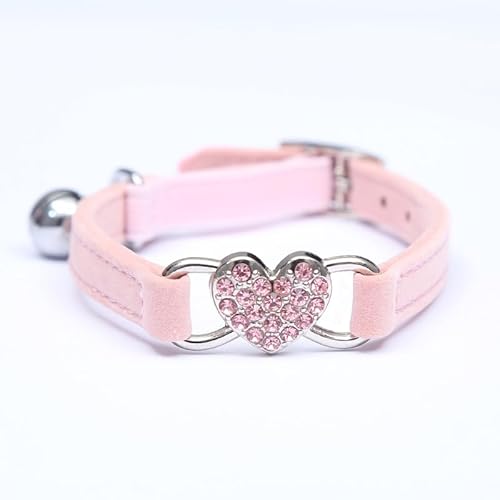 AKOAK Diamant-Katzenhalsband, verstellbares Mini-Halsband, funkelndes Kristall, herzförmiges Ornament und Glocke, sicherer Schnellverschluss-Gurt (Halsumfang 20,3 cm - 25,4 cm) (Rosa) von AKOAK