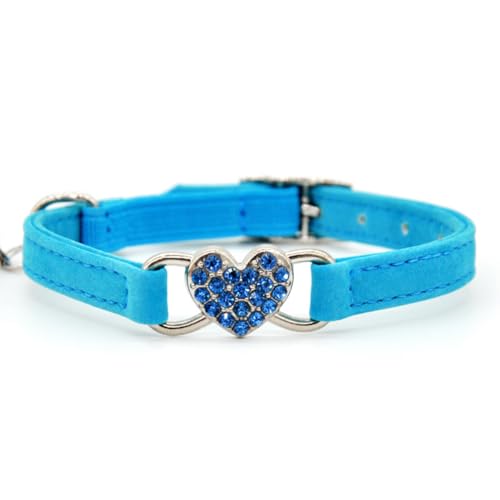 AKOAK Diamant-Katzenhalsband, verstellbares Mini-Halsband, funkelndes Kristall, herzförmiges Ornament und Glocke, sicherer Schnellverschluss-Gurt (Halsumfang 20,3 cm - 25,4 cm) (blau) von AKOAK