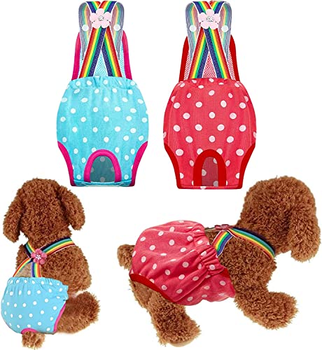 AKOFIC Hundewindeln, 2 Stück Weibliche Hund Welpen Windeln Physiologische Menstrual Suspender Unterwäche, Waschbar Schutzhose Hygieneunterhose Sanitär Windel Schlüpfer Sanitäre Hosen (XL) von AKOFIC