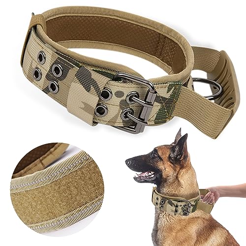 AKOFIC Taktisches Hundehalsband mit Kontrollgriff, Breit Hundehalsband Gepolstert, Verstellbare Nylon Halsband Hund, Reflekierend Militärisches Erziehungshalsband Hund für Mittlere Große Hunde von AKOFIC