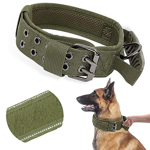 AKOFIC Taktisches Hundehalsband mit Kontrollgriff, Breit Hundehalsband Gepolstert, Verstellbare Nylon Halsband Hund, Reflekierend Militärisches Erziehungshalsband Hund für Mittlere Große Hunde von AKOFIC