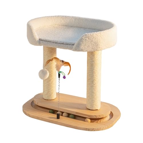 Katzenbaumturm, Plüsch-Katzenbett, kleiner Katzenbaum, geeignet für Indoor-Katzen, Aktivitätszentrum, Kletterbaum, Katzenmöbel mit lustigem Spielzeugball, 40 x 30 cm, Off-White A, 40 x 30 x 42 cm von AKPHBKFG