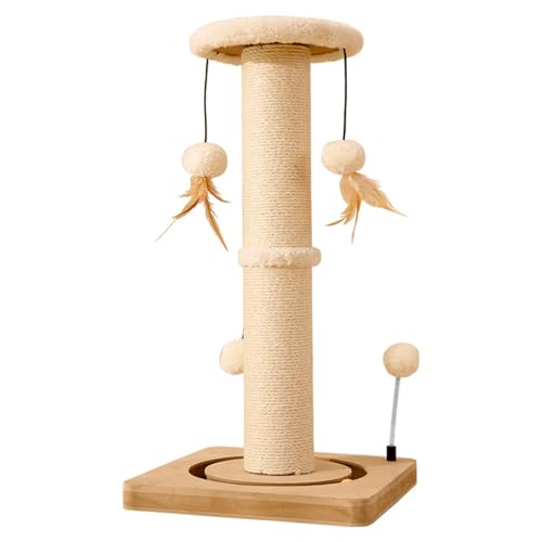 Katzenkratzbaum, Kratzbaum mit verschiedenen interaktiven Spielzeugen, modernes Design, natürliches Sisalseil-Kratzbaum, geeignet für Kätzchen und Katzen, 63 cm, Beige A, 21 x 33 x 63 cm von AKPHBKFG