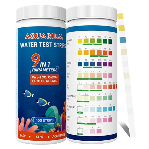 AKSBTEC Aquarium Wassertest Aquarium Teststreifen für Aquarien: 100 Stück - 9 IN 1 Wassertester Aquarium Zubehör zur Messung von pH, Wasserhärte, Chlor, Nitrit im Aquarium, Fischbecken, Teich von AKSBTEC