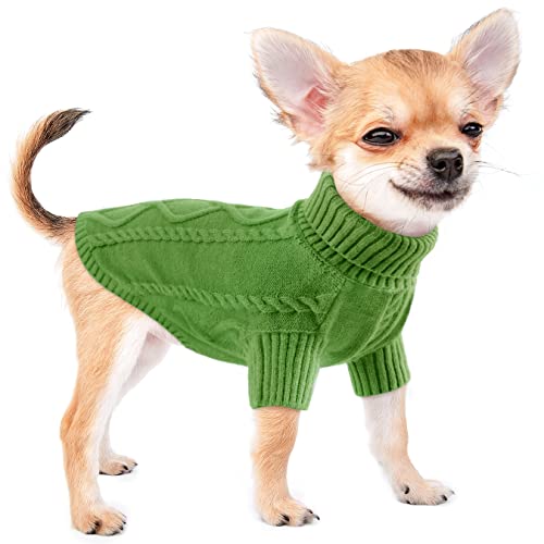 ALAGILRS Haustier Katze Hund Pullover, Hundepullover Weste Gestrickte Häkelhunde Winter Hundepullover Welpenkleidung Weicher Warmer Pullover Strickwaren für Kleine Mittelhunde Green L von ALAGIRLS