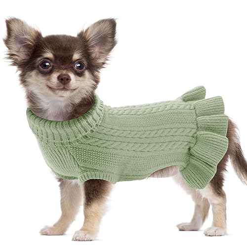 ALAGIRLS Dicker Atmungsaktiver Fleece Hundepullover Katzenkleidung, Weicher Strickpullover für Katze Chihuahua Dackel, Winter Warm Haustier Outfit Bekleidung, SageGreen XXL von ALAGIRLS