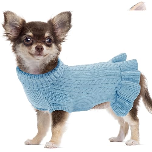 ALAGIRLS Dicker Atmungsaktiver Hundepullover Weihnachten, Rollkragen Strickpullover Haustier Pullover, Hundekleidung für Französische Bulldogge, Winter Warm Chihuahua Outfits Bekleidung, Blue XL von ALAGIRLS