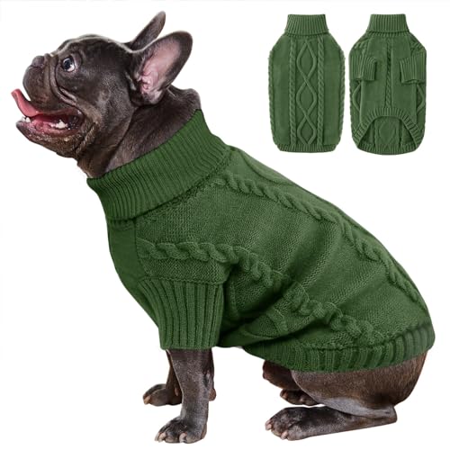 ALAGIRLS Gestrickter Haustierpullover Hundepullover Kleine Hunde, Rollkragen Haustier Pullover, Winter Warmer Hunde Haustiermantel Welpenpullover für Chihuahua, Bulldogge, Dackel, Mops ArmyGreen S von ALAGIRLS