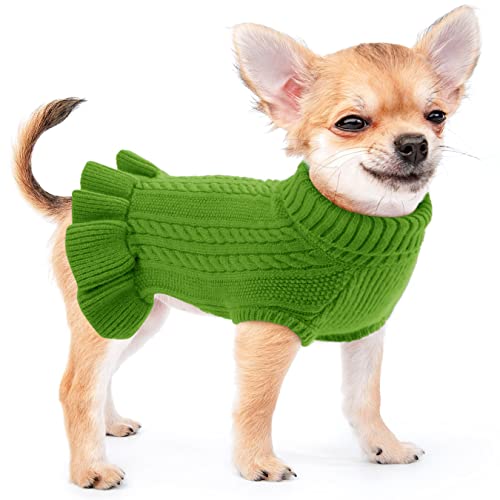 ALAGIRLS Haustier Hund Katze Pullover Strickpullover, Welpenpullover Kleider mit Rollkragen, Winter Warmer Haustier Katzenpullover Kleidung Haustiermantel Kostüm Bekleidung für Kleine Hunde,Green S von ALAGIRLS