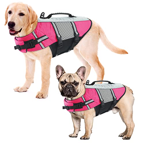 ALAGIRLS Hund Rettungsweste, Reflektierende Hund Sicherheitsweste Durable Justable Pet Life Presenter mit Hohem Auftrieb und Rettungsgriff zum Schwimmen, Surfen, Bootfahren ALADLJ002-XIN-Pink XXL von ALAGIRLS