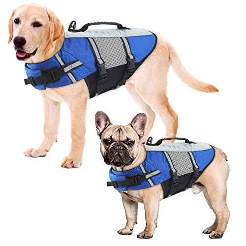 ALAGIRLS Hund Rettungsweste, Verstellbare Hund Sicherheitsweste für Pool Schwimmen Booten, Ripstop Hund Flotation Weste mit Rettungsgriff, Hund Life Preserver Weste für Hund ALADLJ002-XIN-Blue S von ALAGIRLS