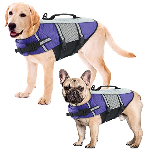 ALAGIRLS Hund Rettungswesten, Justierbare Ripstop Hund Rettungsweste für Wassersicherheit, Hund Schwimmjacke Pet Life Presenter mit Rettungsgriff für Schwimmbad Beach Boating ALADLJ002 Purple S von ALAGIRLS