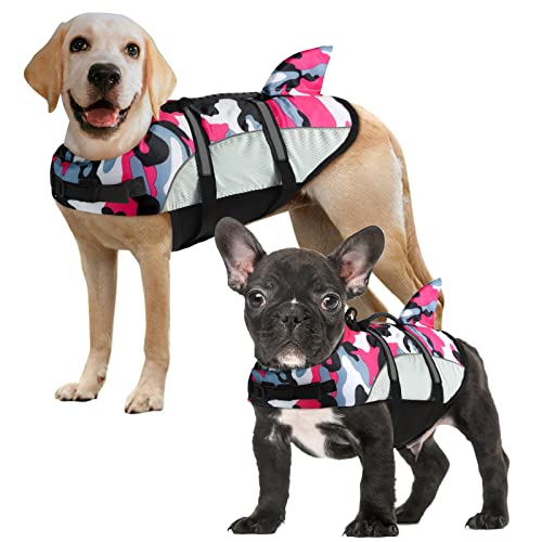 ALAGIRLS Hund Schwimmweste Pet Floatation Weste, Hunde Schwimmen Weste, Hai Design Pet Life Saver Sicherheit Badeanzug für Pool, Strand, Bootfahren ALADLJ001 PinkCamo L von ALAGIRLS