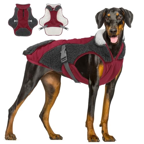 ALAGIRLS Hundemantel Französische Bulldogge Hunderegenmantel mit Bauchschutz Hundejacke wasserdichte Hundemantel Winter Hunde Winter Herbst Warme Hundebekleidung für Große Hund ALADC1105-Red-XXL von ALAGIRLS