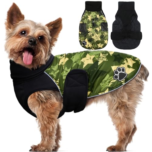 ALAGIRLS Hundemantel Kleine Hunde Hundemantel Windhund Hundemantel mit Geschirr Hundemantel Wasserdicht ALADC002 GreenStarCamo S von ALAGIRLS