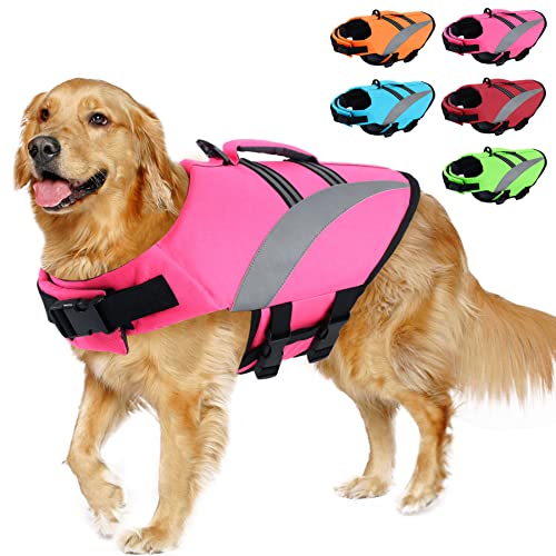 ALAGIRLS Hundeschwimmweste Kleine Hunde Hund Rettungsweste Ripstop Hund Sicherheitsweste Einstellbarer Preserver mit Hohem Auftrieb Rettungsgriff für Hunde ALADLJ003 Pink XL von ALAGIRLS