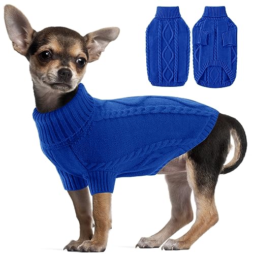 ALAGIRLS Klassischer Hundepullover, Warme Rollkragen Welpenkleidung Katzenpullover Hundemäntel, Winter Warm Halloween Weihnachten Haustier Outfits Bekleidung, Royalblue XXL von ALAGIRLS