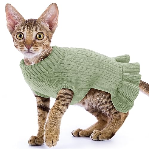 ALAGIRLS Klassischer Hundepullover Warme Welpenkleidung, Rollkragens Strickpullover Marineblauer Katze Pullover, Weihnachts Urlaub Haustier Outfits Bekleidung für kleine Hunde, SageGreen S von ALAGIRLS