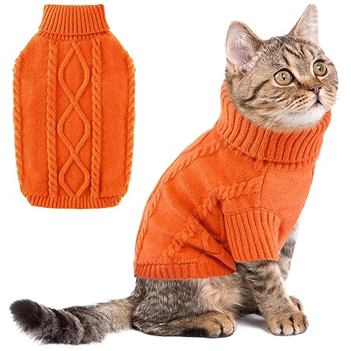 ALAGIRLS Klassischer Weicher Strickpullover für Hunde Welpenkleidung, Süßer Rollkragenpullover Haustierkleidung für Welpen Katzen, Winter Warme Hundepullover Haustier Outfits, Orange XS von ALAGIRLS