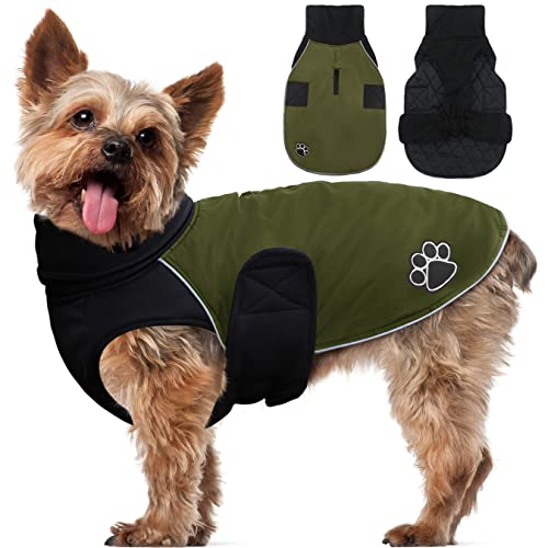 ALAGIRLS Reflektierend Hundemantel, Wasserdicht Winter Hundejacke Schneeanzug Hundebekleidung Outfit für Kleine Mittelere und Große Hunde, Armeegrün XS von ALAGIRLS