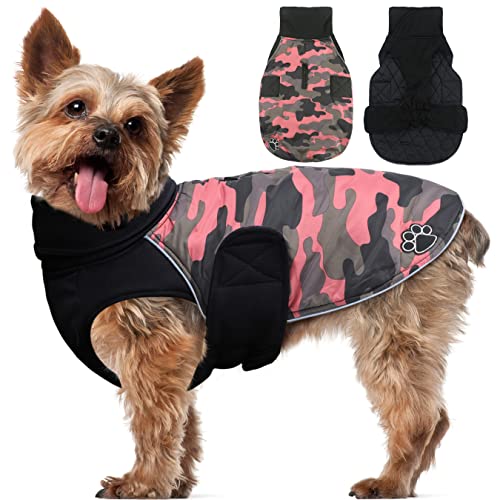 ALAGIRLS Reflektierender Hundemantel, Doppelseitige Hundejacke Französische Bulldogge, Wasserdicht Warm Winterjacke Welpen Weste für Kaltes Wetter PinkCamo M von ALAGIRLS