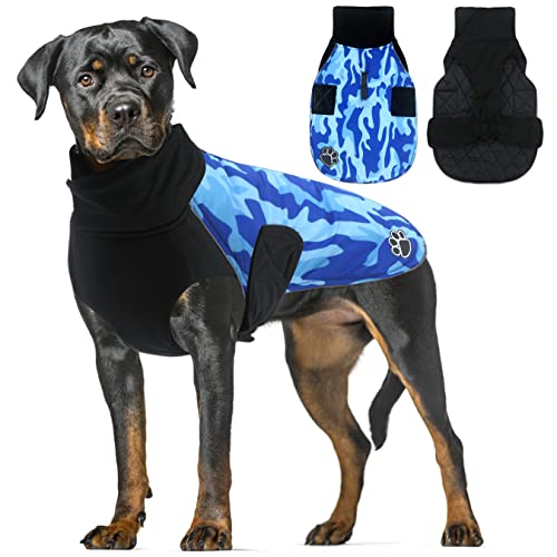 ALAGIRLS Reflektierender Hundemantel Winter, Wasserdichter Wintermantel für Hunde, Hundejacke Winddichter Warmer Hunderegenmantel für Mittelgroße bis Große Hunde, BlueCamo L von ALAGIRLS