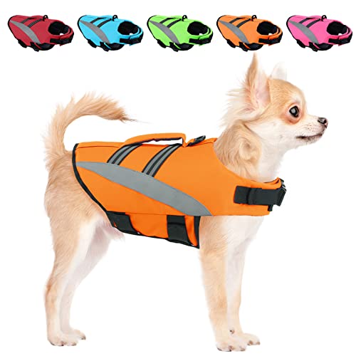 ALAGIRLS Schwimmweste Hunde Hund Rettungswesten Hund Rettungsweste, Einstellbare Hund Rettungsweste, Haustier Rettungsweste zum Schwimmen ALADLJ003 Orange S von ALAGIRLS